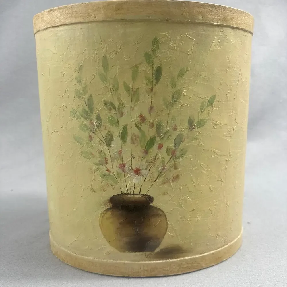 VTG Hand Painted Wooden Wastebasket‎ Trash Can Floral Rustic Cottage Shabby Chic